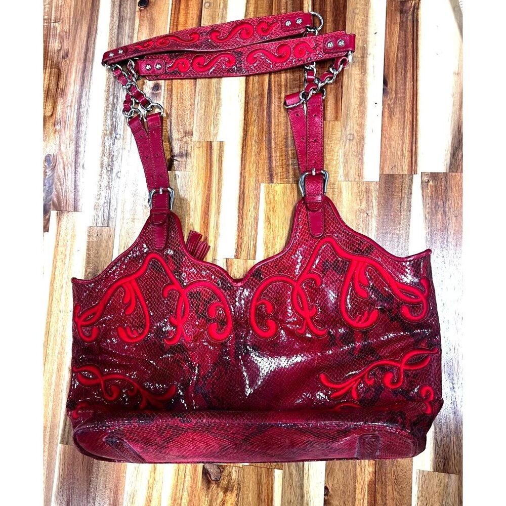 SHARIF STUDIO vintage red embossed purse/ shoulder tote bag